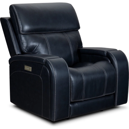 Glenwood Lay Flat Power Recliner w/ Power Head Rest & Lumbar in Ocean Blue Top Grain Leather